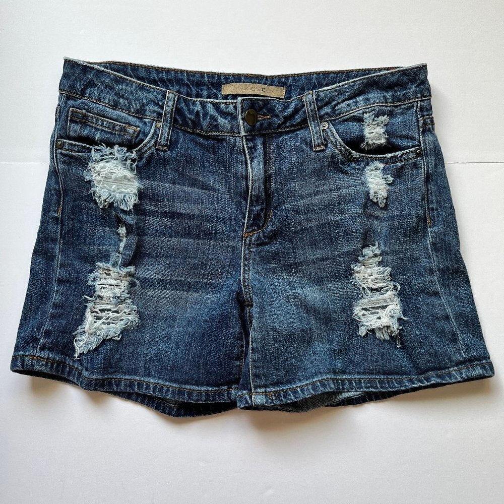 Joe's Jeans Denim Shorts Distressed Mid Rise Blue Indigo Western Rodeo Sz  29
